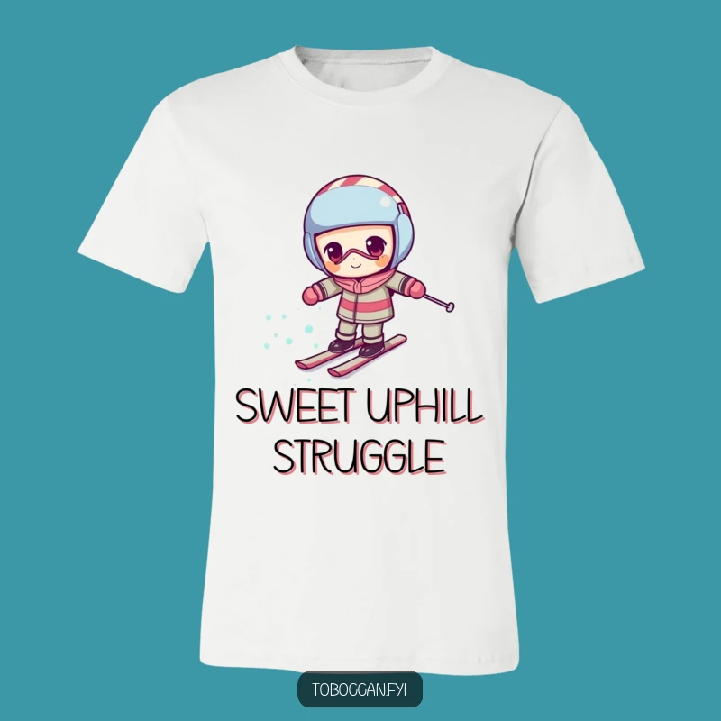Funny Candy Cane Skiing T-Shirt, Uphill Struggle Tee - Unique Gift