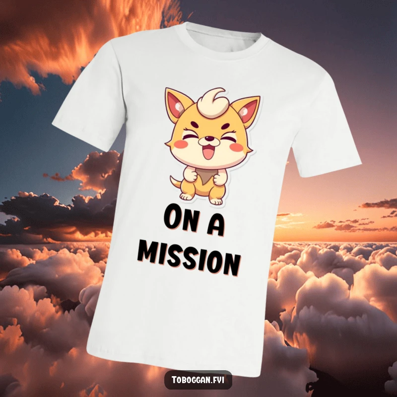 Funny determined character t-shirt featuring an excited character with a focused and enthusiastic expression, ready for action.