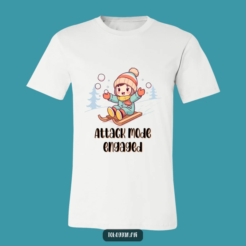 Funny Snowball Sledder T-Shirt - Excited Winter Action Tee
