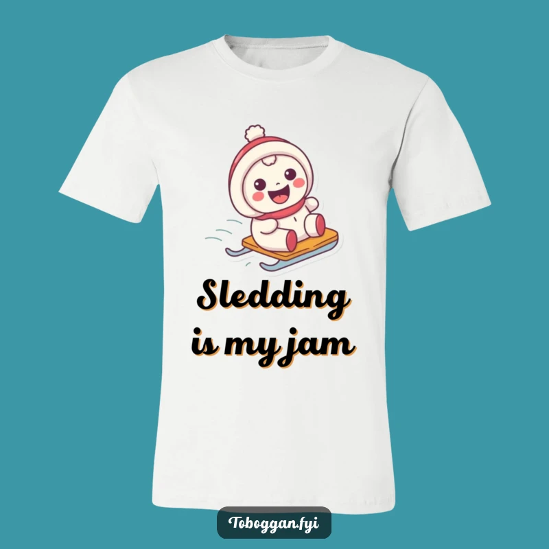 Funny Grinning Sledder T-Shirt: Happy Character Sliding Tee