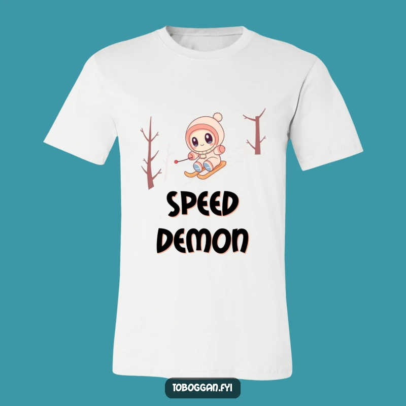 Funny Snowy Hill Zipping T-Shirt - Cute Wide-Eyed Winter Tee