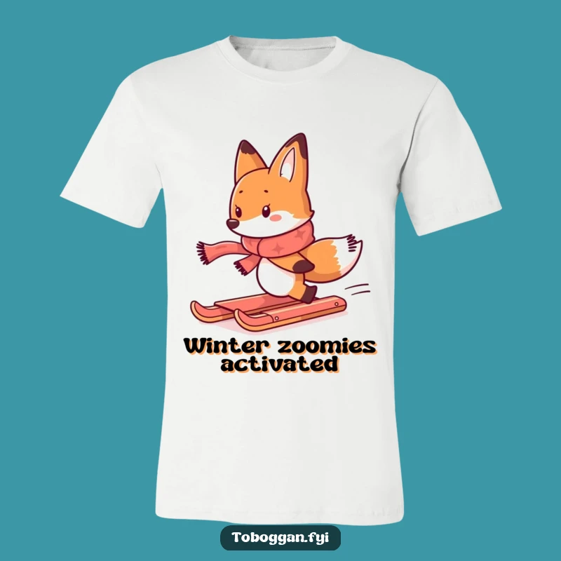 Funny Fox Toboggan Chase T-Shirt: Comical Winter Animal Tee for Laughter