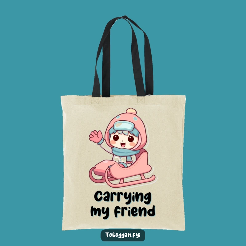 Funny Sledding Character Tote Bag - Winter Accessory, Perfect Present