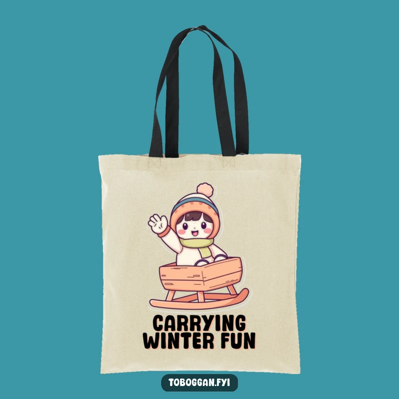 Funny Waving Toboggan Character Tote Bag - Carry Your Winter Joy