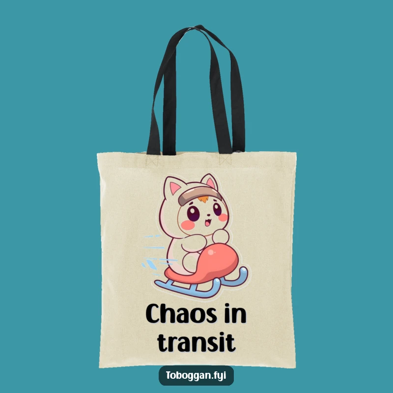 Funny Surprised Sledding Character Tote Bag: Winter Fun Carryall Gift