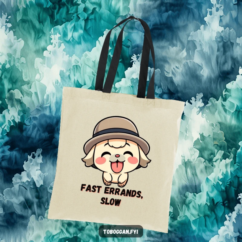 Funny speeding character tote bag, practical and stylish accessory featuring a playful character in motion with tongue out.