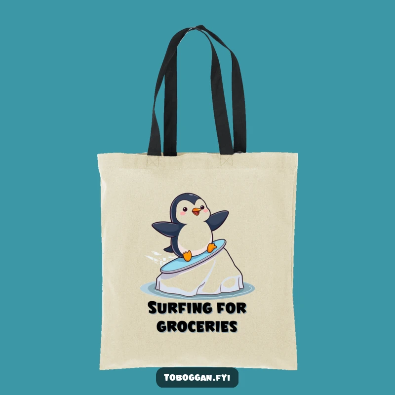 Funny Penguin Surf Tote Bag - Playful Arctic Accessory